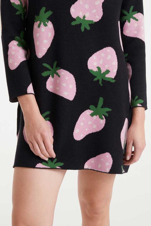 Vestido corto de punto jacquard con estampado Morango 3 Vestido corto de punto jacquard con estampado Morango 3