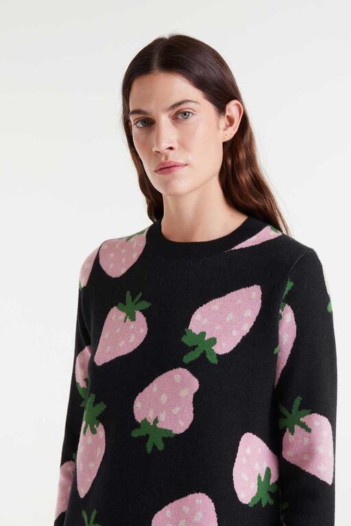 Vestido corto de punto jacquard con estampado Morango 4 Vestido corto de punto jacquard con estampado Morango 4