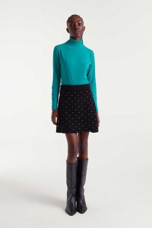 Falda corta punto jacquard con estampado mini black