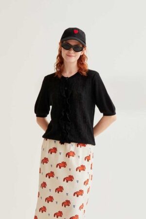 Cárdigan punto floral negro con volantes 5 Cárdigan punto floral negro con volantes 5