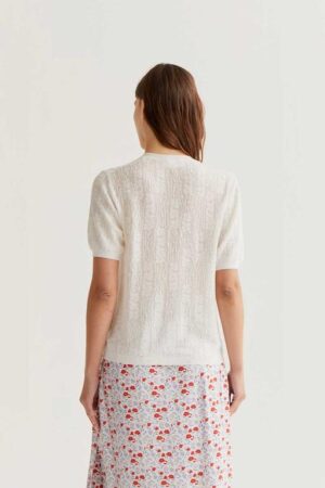 Cárdigan punto floral blanco con volantes 7