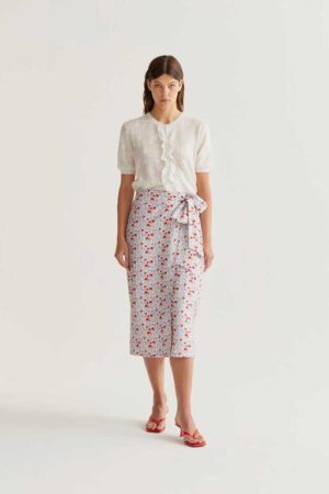 Cárdigan punto floral blanco con volantes