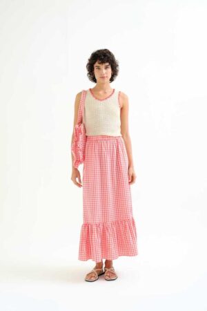 Falda 100% algodón cuadros vichy rojo