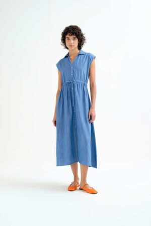 Vestido midi 100% algodón chambray azul claro