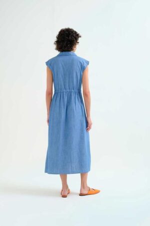 Vestido midi 100% algodón chambray azul claro 6