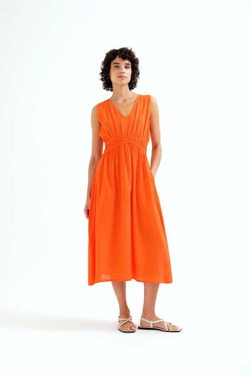 Vestido midi 100% algodón naranja 1 Vestido midi 100% algodón naranja 1
